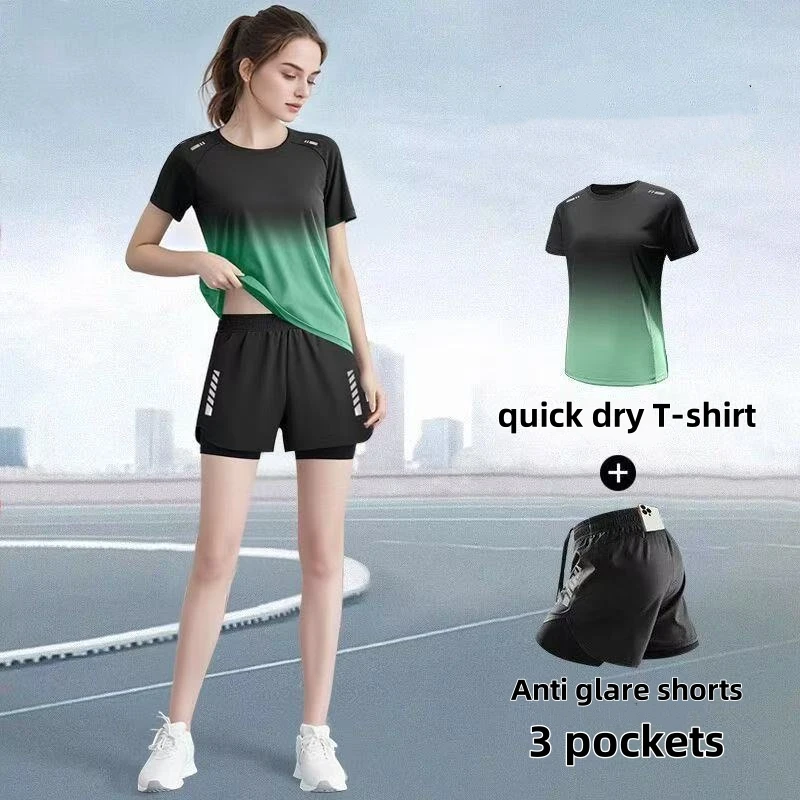 Badminton Lovers - ชุดกีฬาสตรี กางเกงวิ่งขาสั้น เสื้อยืด ชุดโยคะ ชุดแบดมินตันฟิตเนสบาง ระบายอากาศได้ดี